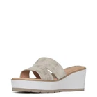 NYDJ Women's Raizy Metallic Suede Wedge Sandal, Pewter, 9